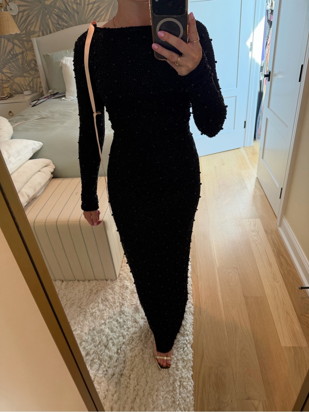 Oh Polly Black Beaded Long Sleeve Maxi Dress